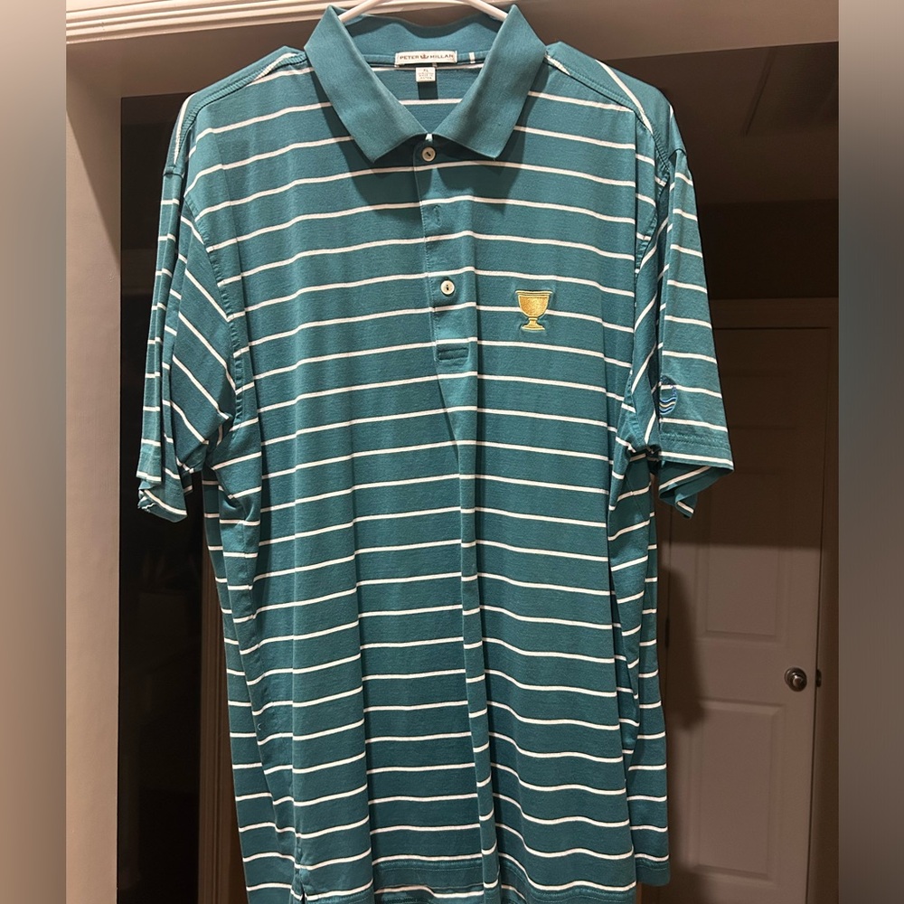 Peter Millar Teal and White Stripped Cotton Golf Shirt - Presidents Cup